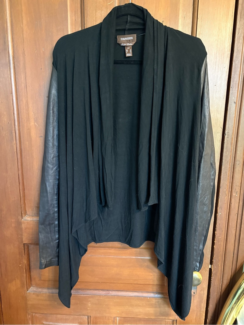 Danier Black Leather-Trim Open Front Cardigan - size small to large
